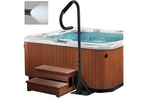 GarveeLife Hot Tub Handrail with LED Light, 360° Rotatable Spa Side Handrail with 35"～57" Adjustable Height, Hot Tub Hand Rail with Slide-Under Base and Non-Slip Grip for Indoor & Outdoor
