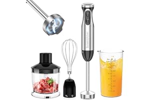 Bonsenkitchen batidora de mano multifunción 4 en 1 1000 W, 20 velocidades ajustables, con batidor, picadora de 500 ml y vaso medidor de 700 ml, procesador de alimentos