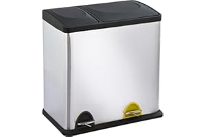 KITCHEN MOVE 958048B AS Cubo de Basura con Compartimentos para Reciclaje, Polipropileno y Acero Inoxidable Cepillado, 48 x 27 x 49 cm