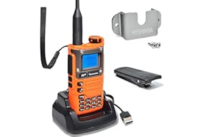 HYSHIKRA Quansheng UV-K5 (8) VHF UHF walkie talkie portatile FM NOAA UV-K6 Radio bidirezionale per esterni/magazzino e logistica/navigazione/produzione industriale (orange, con supporto per radio)