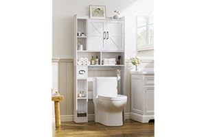 FiveWillowise Over Toilet Storage Unit, Bathroom Storage Cabinet with Barn Doors, Space Saving Over Toilet Shelf Unit with Adjustable Open Shelves