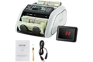 VEVOR Contador de Dinero Contador de Billetes con Detección de Falsificaciones UV, MG, IR y DD, Máquina Contadora de Efectivo en USD y EUR con LCD Grande y Pantalla Externa para Pequeñas Empresas