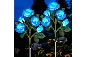 HELESIN Solar Lights Outdoor Garden Flowers, Waterproof Solar Powered Garden Ornaments with 10 Brighter Blue Roses, Solar Flower Lights, Solar Rose Stake Lights for Garden, Yard, Patio, Pathway