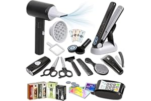 Xwin Sportseries Kids Barber Play Set - 17 PCS Kids Hair Dressing Set with Toy Hair Dryer, Scissors, Comb and Grooming Accessories, Pretend Shop Role Play Kit for Children Ages 3+ Years
