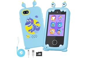 DISWOE Kids Phone for Boys, Toddler Touchscreen Learning Phone Toy for Kids Age 3-12 with Dual Camera, Game, Music, 8G SD Card, Christmas Birthday Dinosaur Gifts for 3 4 5 6 7 8 9 10 Year Old Kids(Blue)