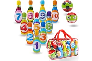MandA® Birilli Bowling Bambini - Set di Bowling per Bambini - Regalo Borsa Trasporto - Giochi per Bambini di 2-5 Anni - Regalo Bambino - Giocattoli Montessori - 10 Bowling da 14 CM.