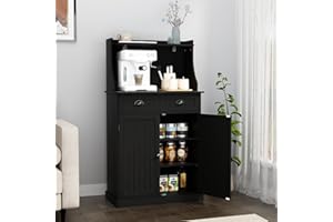 ‎HOLTICO HOLTICO Küchenschrank Mikrowellenschrank Mehrzweckschrank Schwarz mit Verstellbarem Regal,Schrank Freistehend für KücheWohnzimmer,Schlafzimmer,Esszimmer,Garage