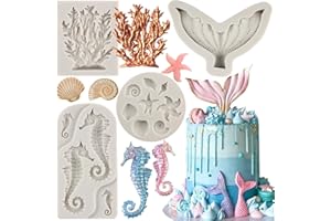 MYPRACS Juego de 5 moldes de silicona para fondant, diseño de estrella de mar, conchas, conchas marinas, para decoración de pasteles, chocolate, caramelo, goma de mascar, arcilla polimérica,