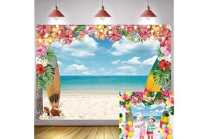 WANGRJ Été Aloha Fond Luau Tropical Hawaii Plage Océan Fleur Bleu Ciel Planche De Surf Photographie Fond Nouveau-Né Baby Shower Party D'été Anniversaire Décoration Bannière Photo Props 7x5FT