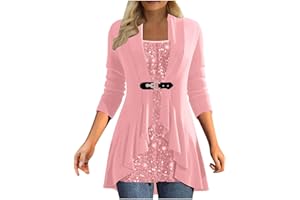 JSijepa Women's Fashion Square Neck Sequins Splicing Waisted Shirt Autumn and Winter Casual Ruffle Hem Pullover T-Shirt Loose Elegant Ladies Sparkly Festival Party Tops