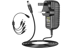LETAOXING 12V 2A Power Supply Adapter 24W With 4 Way Splitter Cable, 12 Volt 2 Amp 24 Watt 2000mA Transformer Charger 4-Way For Security CCTV Cameras DVR NVR LED Strip Light