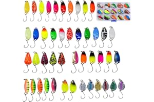 Yeelan Juego de cucharas para truchas, 45 señuelos para Trucha, señuelos Spinning 2g/2,5g/3g/3,2g/3,5g/5g, Kit de Pesca, cucharillas Pesca Favoritos para Lucio, lucioperca y Perca
