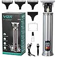 VGR V-078 Professional Pro Li Outliner Rechargeable Electric Cordless Hair Clippers with Digital Display Grooming Kits T-Blade Close Cutting 0mm Bald Head Clipper for Men Waterproof IPX4 - Black