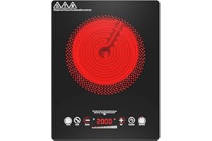 ‎VBGK VBGK Glaskeramik Kochfeld 1 Platte Tragbar, 220V 2000 W Kochplatten 1er Elektrisch Herdplatte mit Stecker LED-Touch-Steuerung,9 Leistungsstufen,4-Stunden-Timer,Sicherheitsverriegelung,Restwärmeanzeige