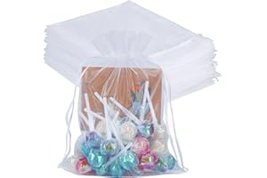 HRX Package 100pcs White Organza Bags Large, 16.5 x 22.5cm Drawstring Gift Bags Mesh Jewelry Pouches for Christmas Wedding Shower Party Favours