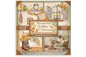 Stamperia - Scrapbook Paper Pad for Scrapbooks, Albums, Card Making, Bullet Journalling and More, Acid Free, Single Face, Perfect for Hobbies, Crafts, and Gifting (Golden Harmony) (20,3 x 20,3 cm)