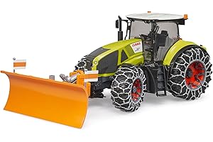 bruder 03018 - Claas Axion 950 con catene da neve e spazzaneve - trattore in scala 1:16, fattoria, servizio invernale, giocattolo da 4 anni