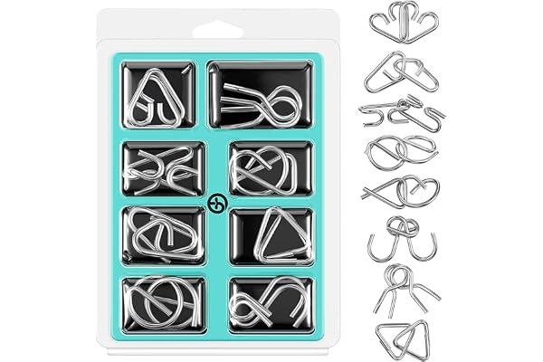 Holzsammlung 8 Pièces Casse Tete Metallique, Jeux Casse Tête Metal, Métallique Wire Set Mini IQ Puzzle, Esprit Test Jeu Educatif Logic Jouet Classique Cadeau pour Adulte et Enfant