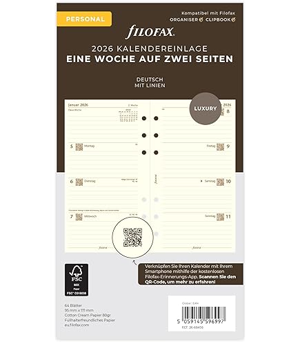 Recambio Filofax 2026 A5 Crema - Semana En 2 Páginas Con Columnas