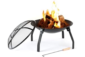 LIVIVO Outdoor Garden Fire Pit Firepit Brazier Burner Round Folding Stove with Protective Mesh Spark Guard Cover Outdoor Heater (Round)