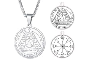 FaithHeart Pendentif Sceau de Salomon,Médaille Talisman Clé de Salomon Plaqué Or/Acier Inoxydable/Noir avec Chaîne 55+5cm,Bijoux Collier Personnalisable Amulette de Protection pour Hommes et Femmes