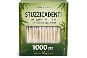 Tandpetare i bambuträ - 1 000 stycken, individuellt inslagna, naturliga och biologiskt nedbrytbara - perfekt för hemmabruk, r