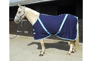 Rhinegold Cotton Summer Sheet - Horse Rug - Stable rug - Travel Rug - Equine Rug (6.6, Navy/Sky Blue)