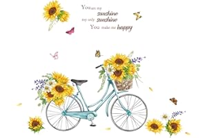 wondever Adesivi Murali Girasole Sticker da Muro Ragazza Fiori Farfalle Bicicletta Adesivi da Parete per Bambini Cameretta Soggiorno Camera da Letto