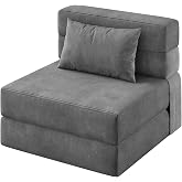 1 Seater Convertible Corduroy Sofa Bed with Pillows Grey | 2 in 1 Convertible Bed Warmer, Removable Washable Cover, High Dens