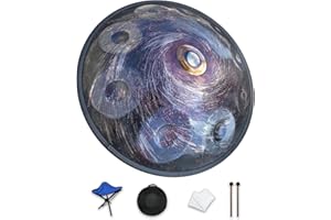 Elsebal Handpan D Minor 10-Note 440Hz Adult Steel Hand Drums (Gold) with Handpan Drum Bag, 2 test Mallets, Hand Drum Stand,Music Note Stickers, Maintenance Oil and Wiping Cloth (Neutron Star 440hz)