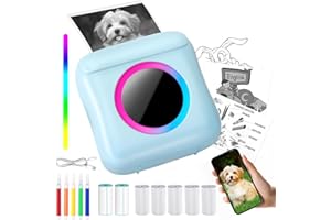 Mucek Mini Drucker für Smartphone, Pocket Printer mit 5 Papierrollen, Pinsel, Mini Printer mit 2 Etikettenpapieren, Mini SmartphoneBuntstiften, Aufklebern