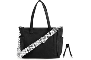 Cozary Shopper Tasche Damen Groß, Handtasche Damen Cord Tasche Tote Bag Cord Beuteltasche Stofftasche Crossbody Bag mit 2 Verstellbarem Schultergurt für Arbeit Reisen Einkaufen Schule College