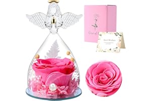 FRFG Ewige Rose Engel, Geschenke für Frauen, Konservierte Rote Echte Rose, Glasengel, Einzigartige Geschenke, Geburtstagsgeschenk für Frauen, Mutter, Schwester, Freundin, Ehefrau (Rosa)