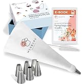 Wenburg Premium Plus Piping Bag Set - 7 Large Nozzles - 16" Cotton Spray Bag - Professional Stainless Steel Cake Accessories