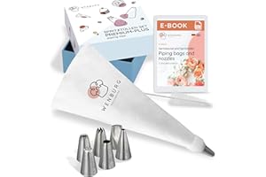 WENBURG Zestaw z rękawem cukierniczym Premium Plus, 7 dużych końcówek do wyciskania – bawełniany rękaw do wyciskania 40 cm I profesjonalne nakładki ze stali nierdzewnej do dekoracji ciast, tortów, babeczek Wielokrotnego użytku (7 szt. – zestaw Premium Plus).