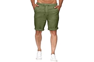 NANAMEEI Men's Cotton Linen Shorts Mens Elastic Waist Shorts with Pockets Mens Drawstring Shorts
