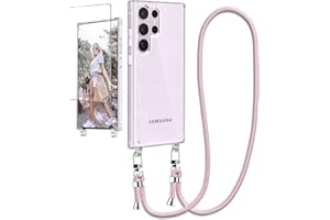 Ciciber Handykette Hülle für Samsung Galaxy S24 Ultra Handyhülle mit Band und Schutzfolie, Transparent Case mit Schnur zum Umhängen Kordel Necklace Hülle Schutzhülle für Galaxy S24 Ultra, roségold