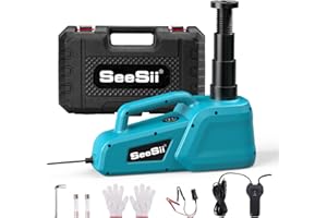 SEESII Electric Car Jack 5 Ton: 12V Hydraulic Car Jack with Remote Control & LED Light, 15.5-45 cm Lift Range Portable Tool for Sedan/SUV/Truck Emergency Roadside Tire Change & Garage Repair