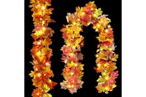 TOULOUBE 2PCS Guirnalda de Hojas de Arce Artificiales con La Luz,180cm/pcs Las Hojas de Otoño Decoración Guirnalda Luces con 40 LED 4 Ganchos para Cena de Acción de Gracias Fiesta Chimenea Decoración navideña