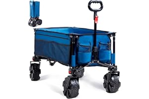 ‎TIMBER RIDGE TIMBER RIDGE Bollerwagen Faltbar Breite Reifen Handwagen mit Seitentasche Getränkehalter Verstellbarem Griff, Gartenwagen für Alle Gelände, Draussen Camping Einkaufen, 100kg Belastbarkeit