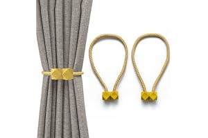 LVGPH (2 Pack) Magnetic Curtain Tiebacks Clips 18 Inch Tie Backs for Curtains Decorative Curtain Tiebacks Rope Holdbacks Curtain Holder Buckles Convenient Weave Rope Curtain Holdback Home,Office,Hotel