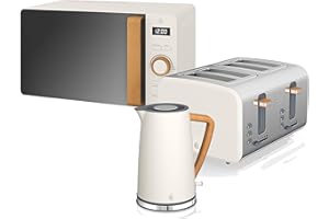 Ensemble cuisine nordique Kettle, 4 Slice Toaster & Digital Microwave Coton blanc.