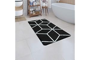 Paco Home Badematte Badteppich Teppich Badezimmer Badvorleger Duschvorleger Skandinavisches Muster Waschbar rutschfest, Grösse:60x100 cm, Farbe:Schwarz