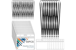 Diealles Shine Porta Carte D'Identità, Confezione da 50 Porta Carte D'Identità con Nastro, Porta Badge in PVC Trasparente per Lavoro, Fiera, Scuola (Orizzontale, Nero)