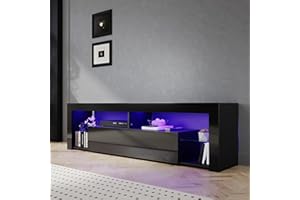 Sirhona - Mueble para TV LED, color negro, banco de TV, 180 x 35 x 50,5 cm, iluminación LED RGB con color ajustable, capacidad de carga 30 kg, adecuado para salón o dormitorio