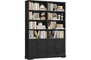 ‎FIRFURD FirFurd 185cm Bücherregal mit Türen Bücherschrank mit 12 Fächern Vitrinenschrank aus Holz Hochschrank Regal mit Türen für Wohnzimmer Arbeitszimmer Büro Küche 185 x 27 x 120cm Schwarz