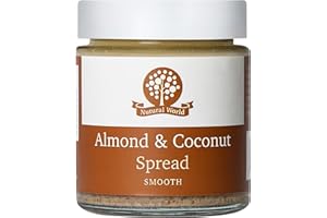 ‎NUTURAL WORLD Nutural World - Cremiger Mandel- und Kokosnuss-Brotaufstrich 100% pur (170g netto) im Glasgefäß - Vegan, ohne Zusatz von Salz, Zucker oder Palmöl, ein Preisgekröntes Produkt
