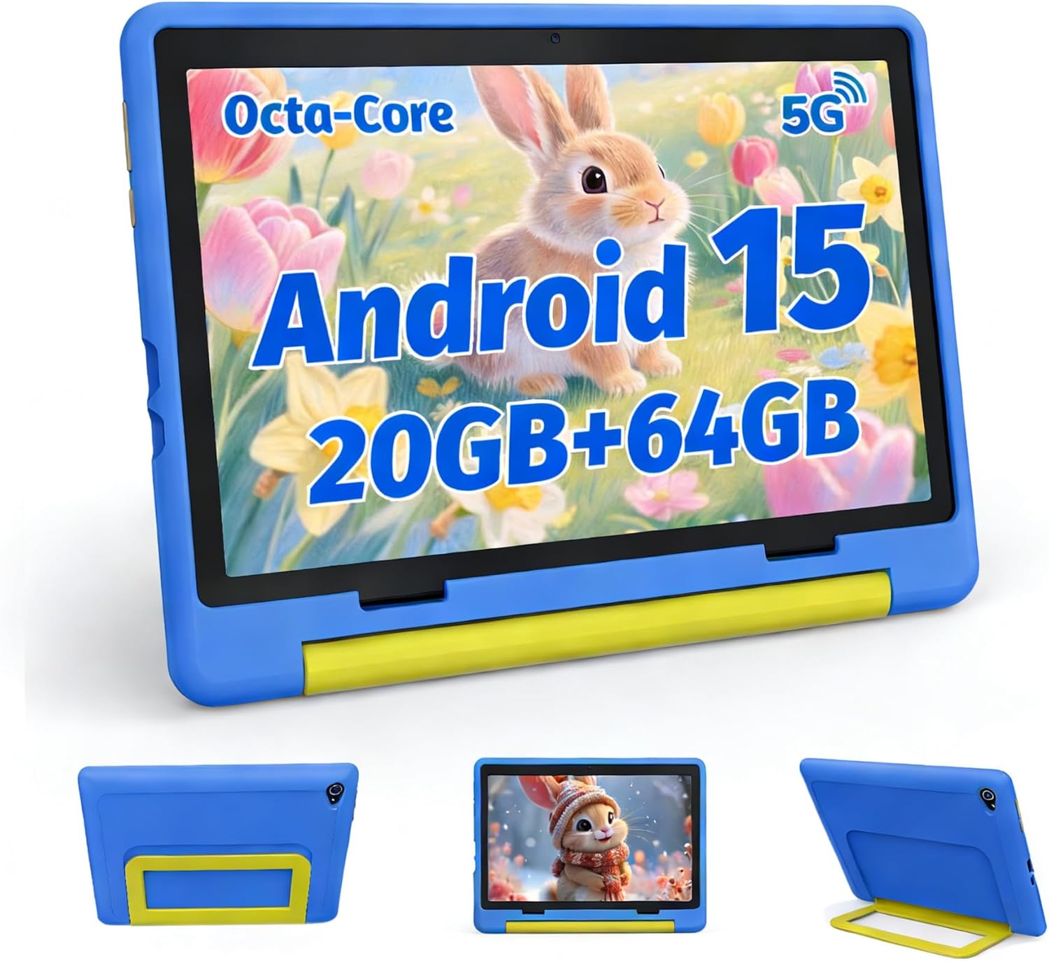 MUISOO Kids Tablet 10 inch, Android 15 Tablet for Kids Ages 3-12 Years, 20GB+64GB(1TB TF Expand), Octa-Core Processor, Parental Controls, WiFi 6, BT5.3, Preloaded Edu Apps Pad with Case (Blue)