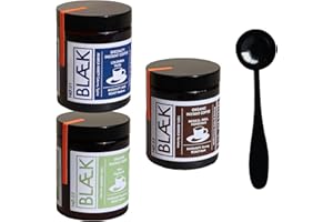 ‎BLÆK BLÆK Specialty Instant Bio Coffee 3er Set | Blaek Organic Instantkaffee To Go: Löslicher Premium Kaffee - Arabica Hochland Bohnen Peru Kolumbien Mexiko Honduras - Home Kit 3 Gläser á 60g + Löffel