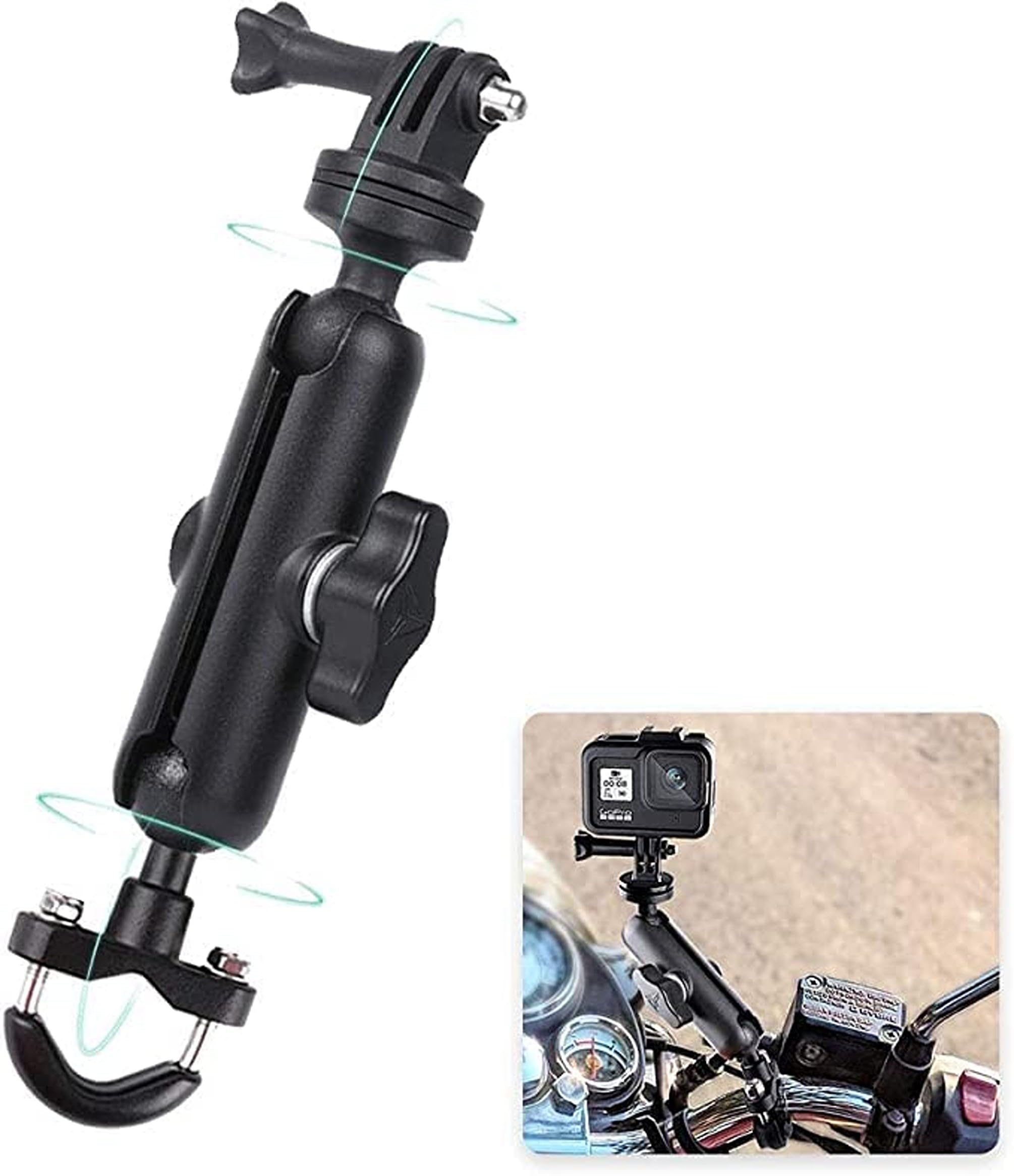 Sounce Action Camera Aluminium Alloy Holder Compatible with Gopro & All Action Cameras Bike Mount with Two 360° rotational Angle for Bike Motorcycle and Bicycle (Handlebar Attachment)